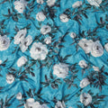 Turquoise Blue Floral Printed Premium Pure Silk Satin Fabric Soft Smooth Lustrous Designer Finish 140 Cms Width, 3.5 Mtrs Piece and Made in Italy-D27199