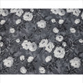 Charcoal Grey Monochrome Floral Printed Premium Pure Silk Satin Fabric with Elegant Rose Design, 140 cms Width, Made in Italy-D26315