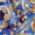 Royal Blue Baroque Scroll Print Premium Pure Silk Satin Fabric Smooth Lustrous Designer Finish 140 Cms Width, 3.5 Mtrs Piece and Made in Italy-D27206
