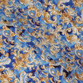 Royal Blue Baroque Scroll Print Premium Pure Silk Satin Fabric Smooth Lustrous Designer Finish 140 Cms Width, 3.5 Mtrs Piece and Made in Italy-D27206