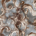 Grey Brown Baroque Swirl Printed Premium Pure Silk Satin Fabric Smooth Lustrous Designer Finish 140 Cms Width, 3.5 Mtrs Piece and Made in Italy-D27193