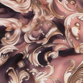 Dusty Rose Baroque Scroll Print Premium Pure Silk Satin Fabric Smooth Lustrous Designer Finish 140 Cms Width, 3.5 Mtrs Piece and Made in Italy-D27205