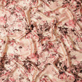 Beige Pink Floral Printed Premium Pure Silk Satin Fabric Soft Smooth Lustrous Designer Finish 140 Cms Width, 3.5 Mtrs Piece and Made in Italy-D27192