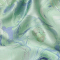 Mint Green Abstract Marble Swirl Print Premium Pure Silk Satin Fabric Smooth Glossy Finish 140 Cms Width, 3.5 Mtrs Piece and Made in Italy-D27207