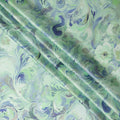 Mint Green Abstract Marble Swirl Print Premium Pure Silk Satin Fabric Smooth Glossy Finish 140 Cms Width, 3.5 Mtrs Piece and Made in Italy-D27207