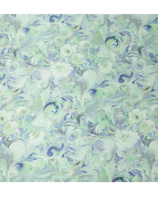 Mint Green Abstract Marble Swirl Print Premium Pure Silk Satin Fabric Smooth Glossy Finish 140 Cms Width, 3.5 Mtrs Piece and Made in Italy-D27207