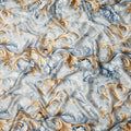 Ivory Blue Baroque Floral Scroll Print Premium Pure Silk Satin Fabric Elegant Designer Finish 140 Cms Width, 3.5 Mtrs Piece and Made in Italy-D27210