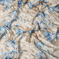 Beige Blue Baroque Floral Printed Premium Pure Silk Satin Fabric Smooth Lustrous Designer Finish 140 Cms Width, 3.5 Mtrs Piece and Made in Italy-D27197