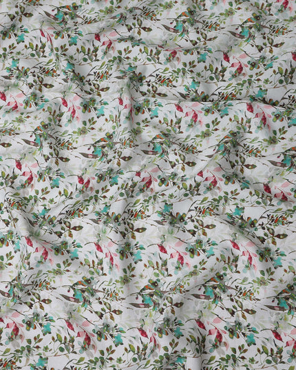Sage Green Leaf Floral Linen Fabric 110cm