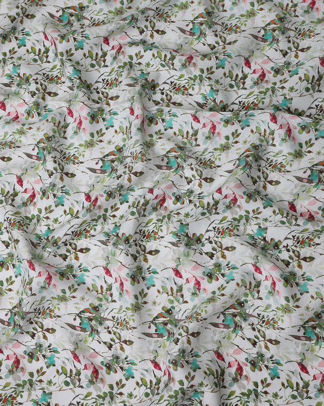 Sage Green Leaf Floral Linen Fabric 110cm