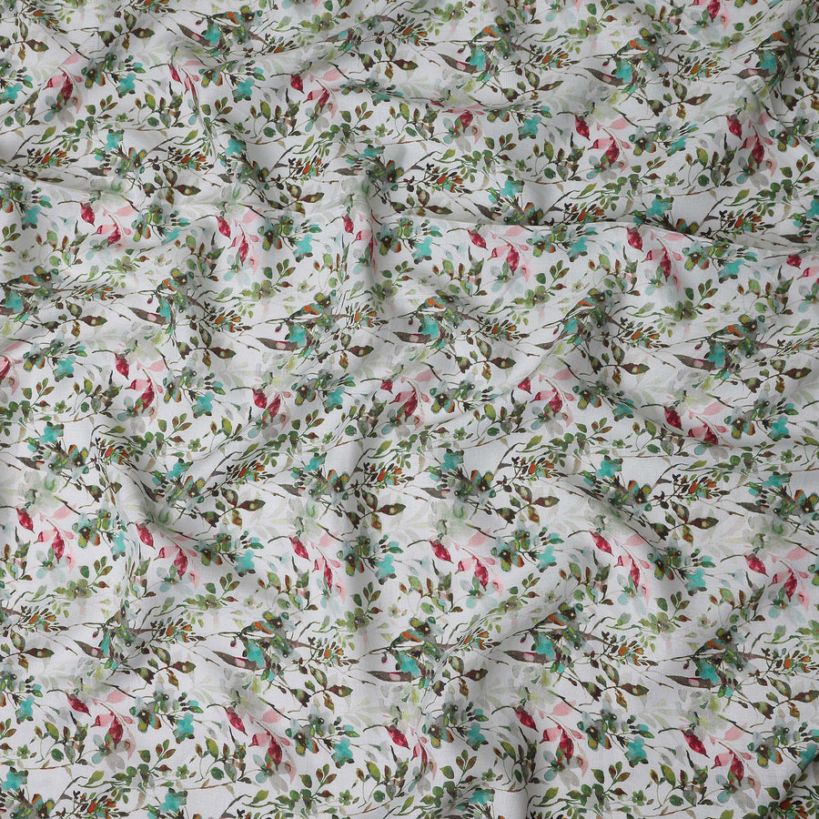 Sage Green Leaf Floral Linen Fabric 110cm