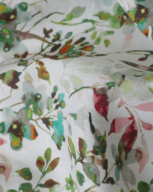 Sage Green Leaf Floral Linen Fabric 110cm