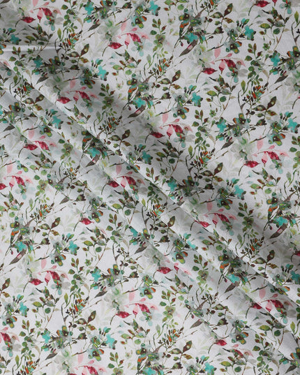 Sage Green Leaf Floral Linen Fabric 110cm