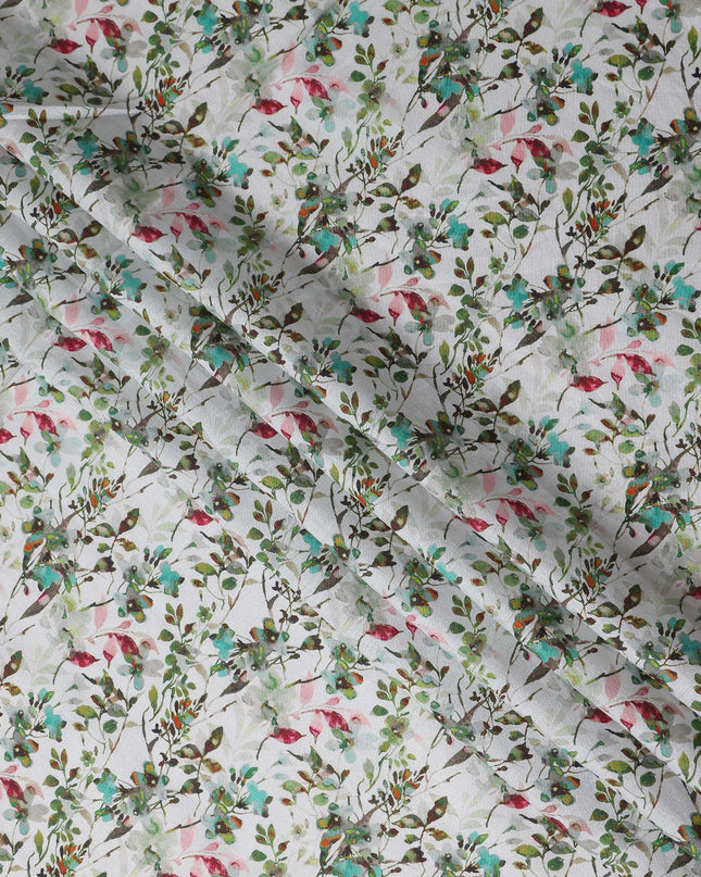 Sage Green Leaf Floral Linen Fabric 110cm