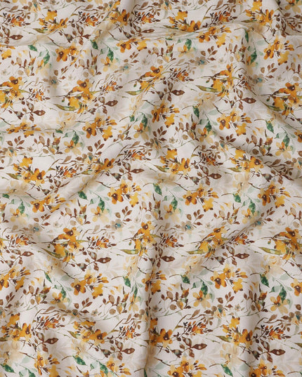 Eggshell White Floral Linen Fabric 110cm
