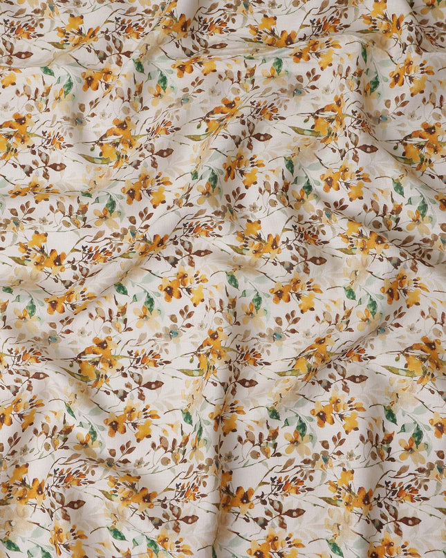 Eggshell White Floral Linen Fabric 110cm