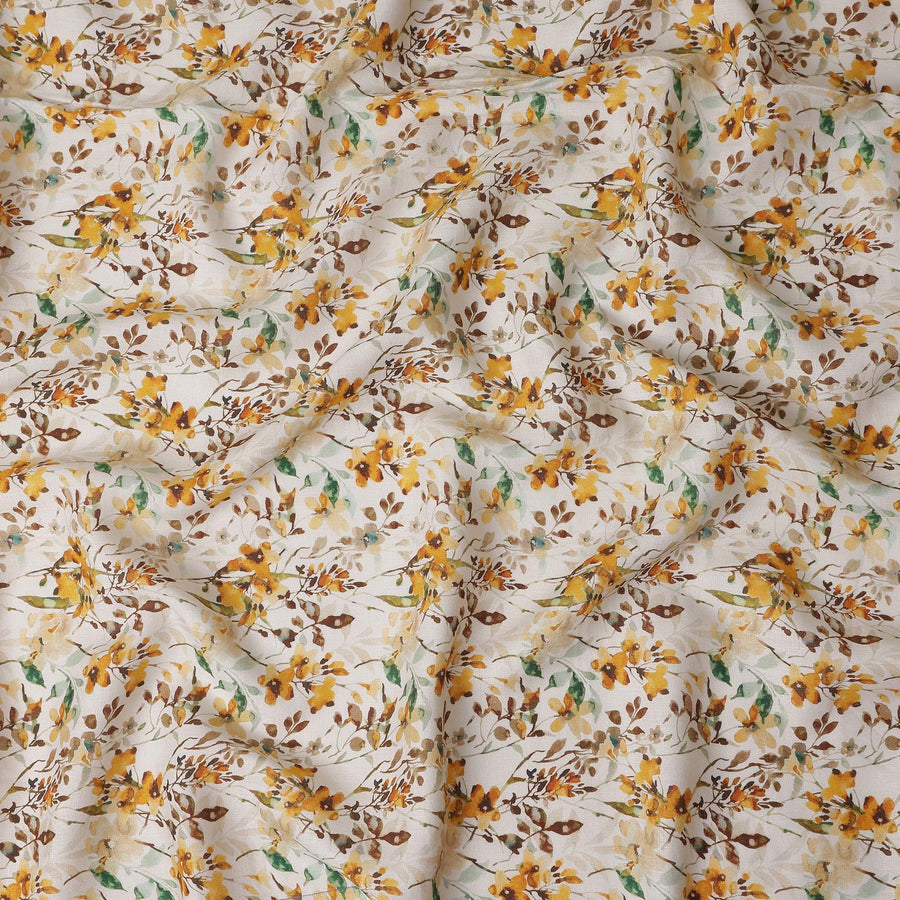 Eggshell White Floral Linen Fabric 110cm