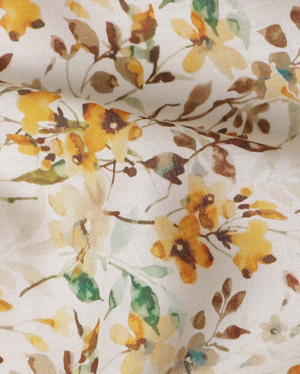 Eggshell White Floral Linen Fabric 110cm