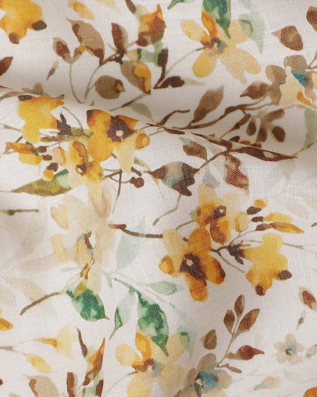 Eggshell White Floral Linen Fabric 110cm