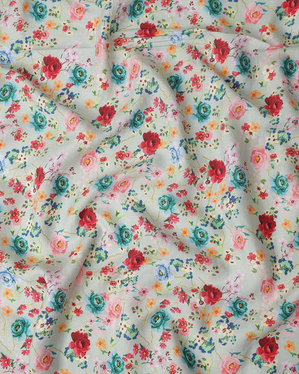 Mint Green Floral Linen Fabric 110cm