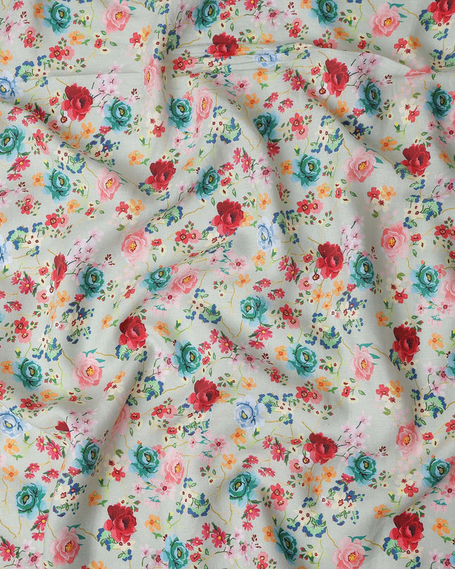 Mint Green Floral Linen Fabric 110cm