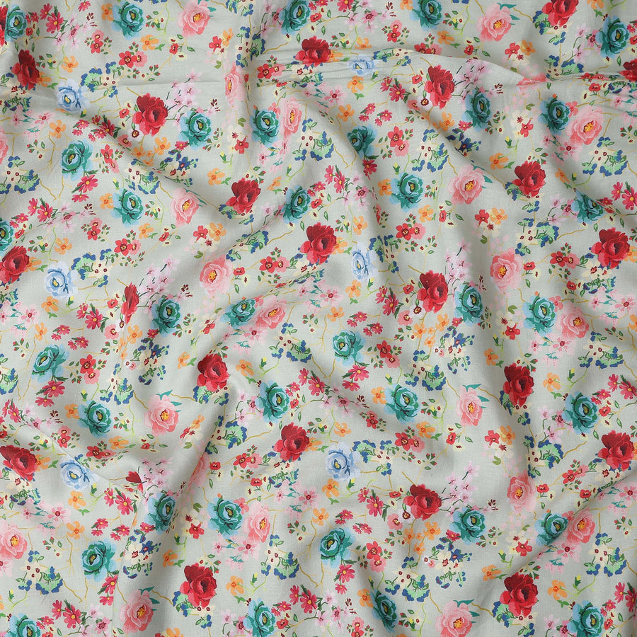 Mint Green Floral Linen Fabric 110cm