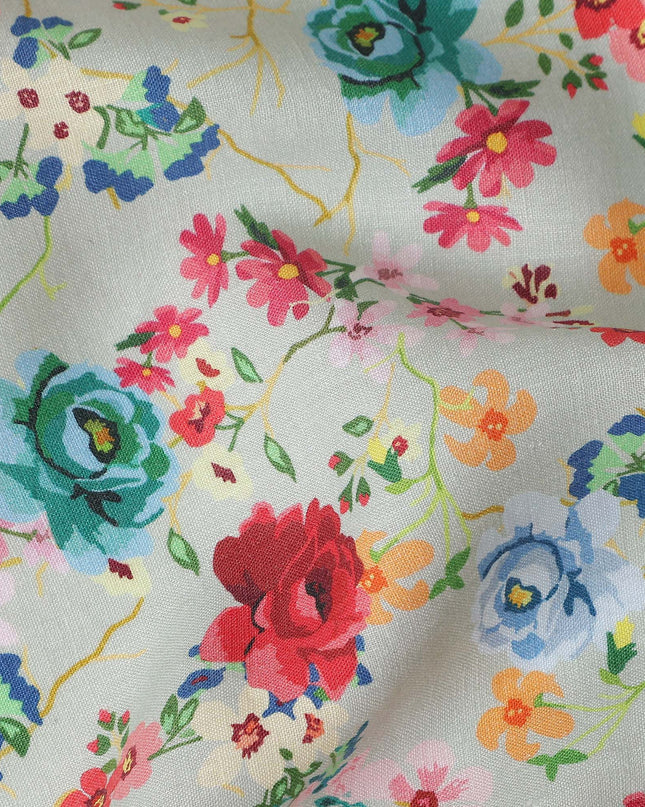 Mint Green Floral Linen Fabric 110cm