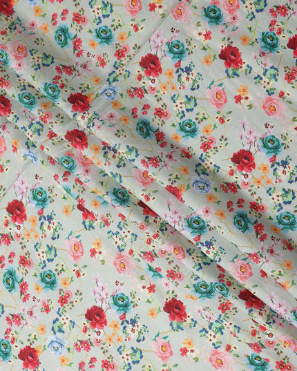 Mint Green Floral Linen Fabric 110cm