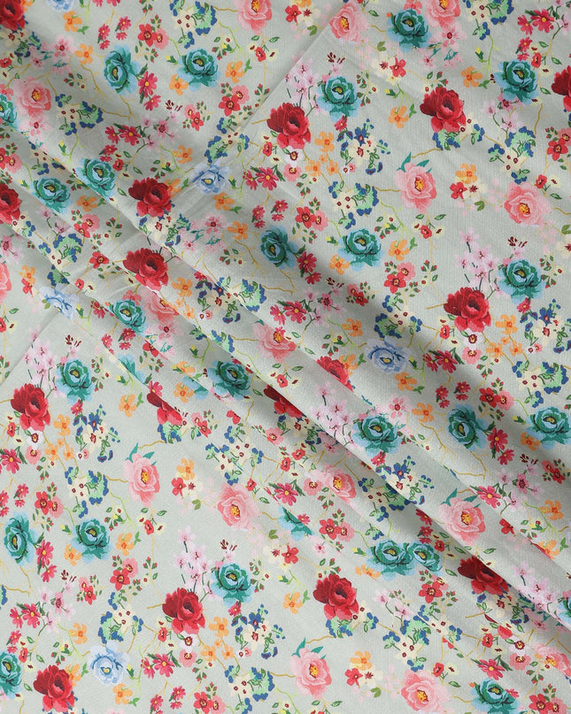 Mint Green Floral Linen Fabric 110cm