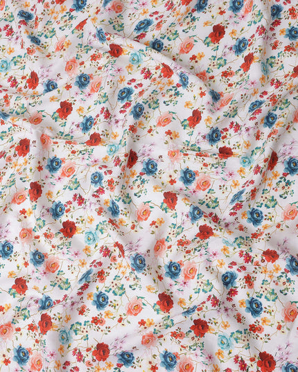 Bright White Floral Linen Fabric 110cm
