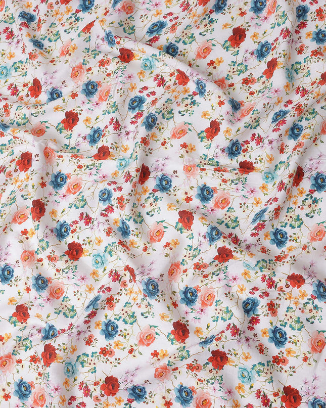 Bright White Floral Linen Fabric 110cm