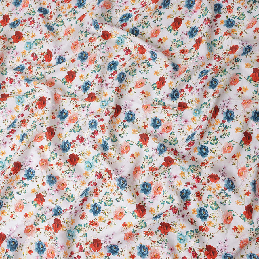 Bright White Floral Linen Fabric 110cm