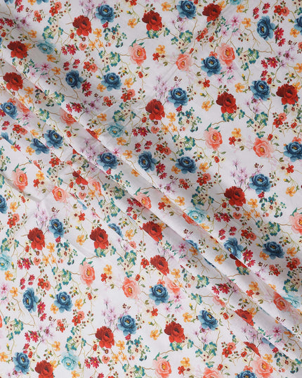 Bright White Floral Linen Fabric 110cm