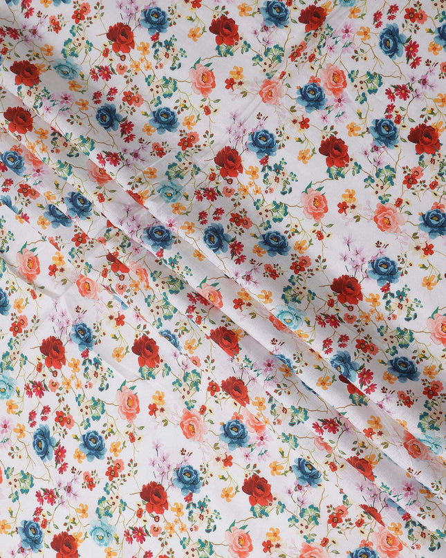 Bright White Floral Linen Fabric 110cm