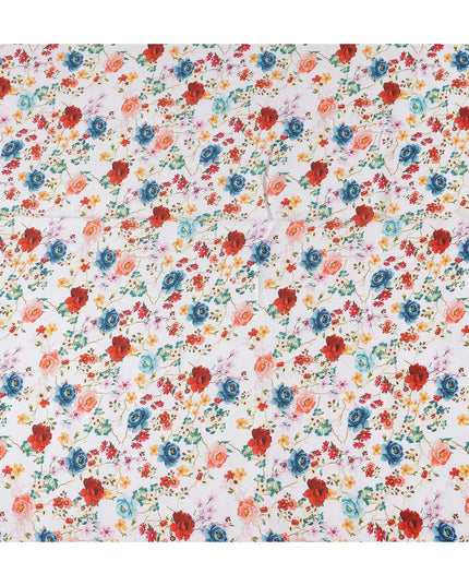 Bright White Floral Linen Fabric 110cm