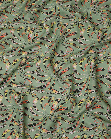 Sage Green Abstract Swirl Printed Premium Pure Linen Fabric 140 Cms Width India-D27845