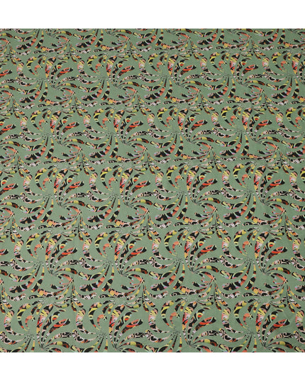 Sage Green Abstract Swirl Printed Premium Pure Linen Fabric 140 Cms Width India-D27845