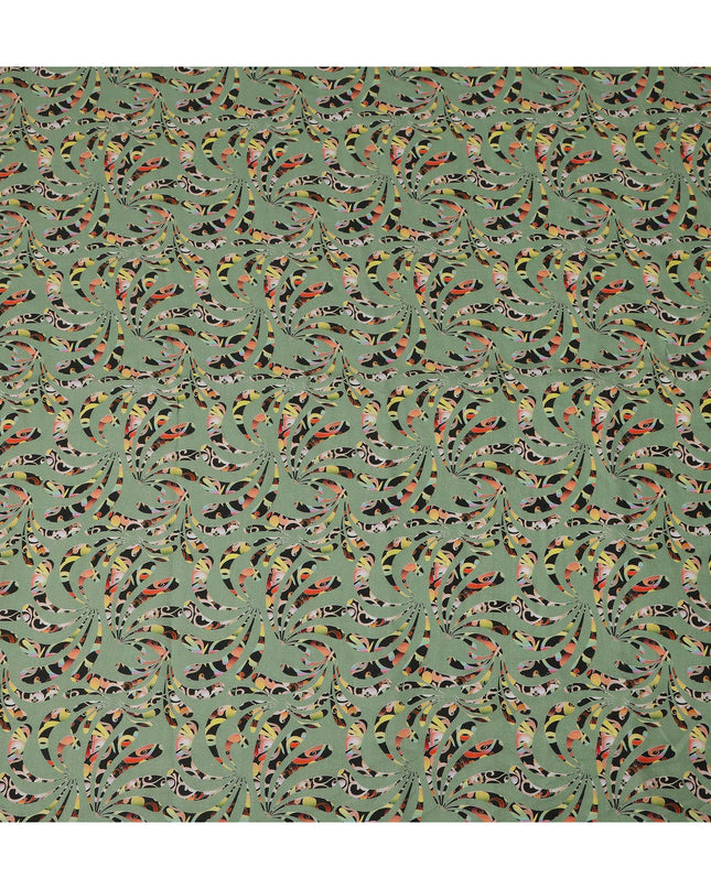 Sage Green Abstract Swirl Printed Premium Pure Linen Fabric 140 Cms Width India-D27845