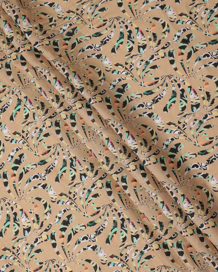 Beige Abstract Swirl Printed Premium Pure Linen Fabric 140 Cms Width India-D27852