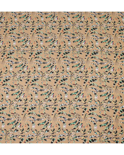 Beige Abstract Swirl Printed Premium Pure Linen Fabric 140 Cms Width India-D27852