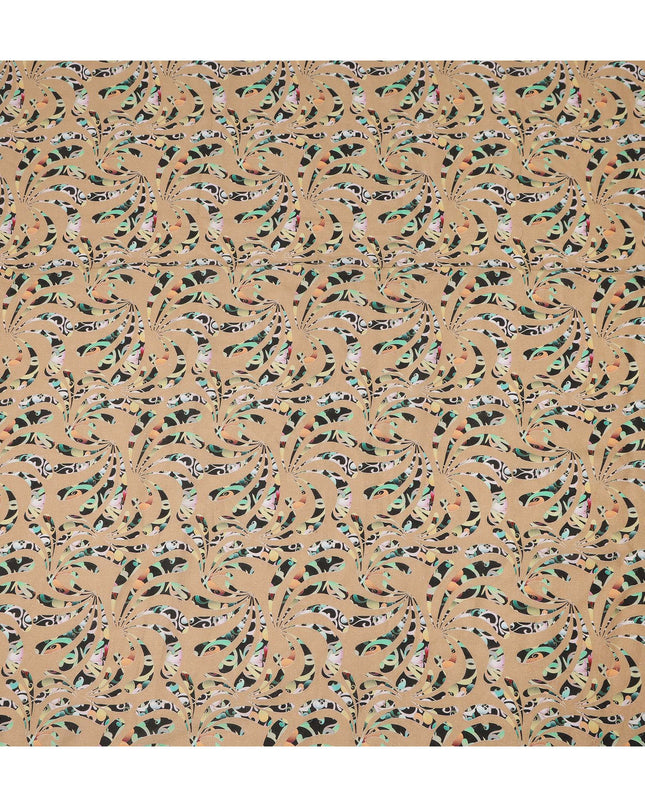 Beige Abstract Swirl Printed Premium Pure Linen Fabric 140 Cms Width India-D27852