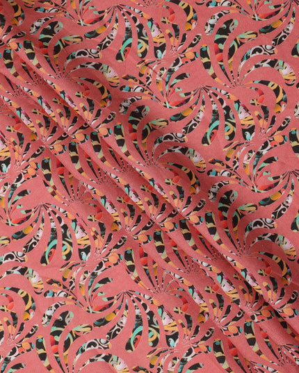 Coral Abstract Swirl Printed Premium Pure Linen Fabric 140 Cms Width India-D27853