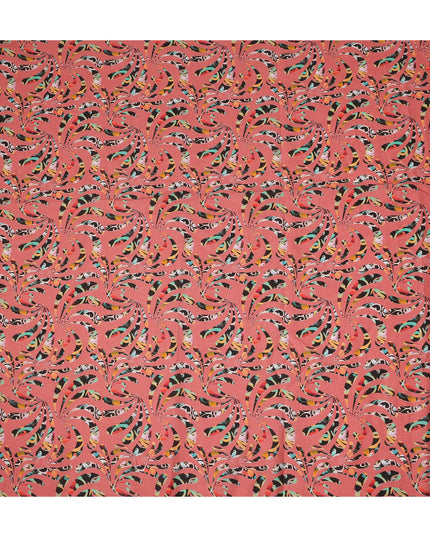 Coral Abstract Swirl Printed Premium Pure Linen Fabric 140 Cms Width India-D27853