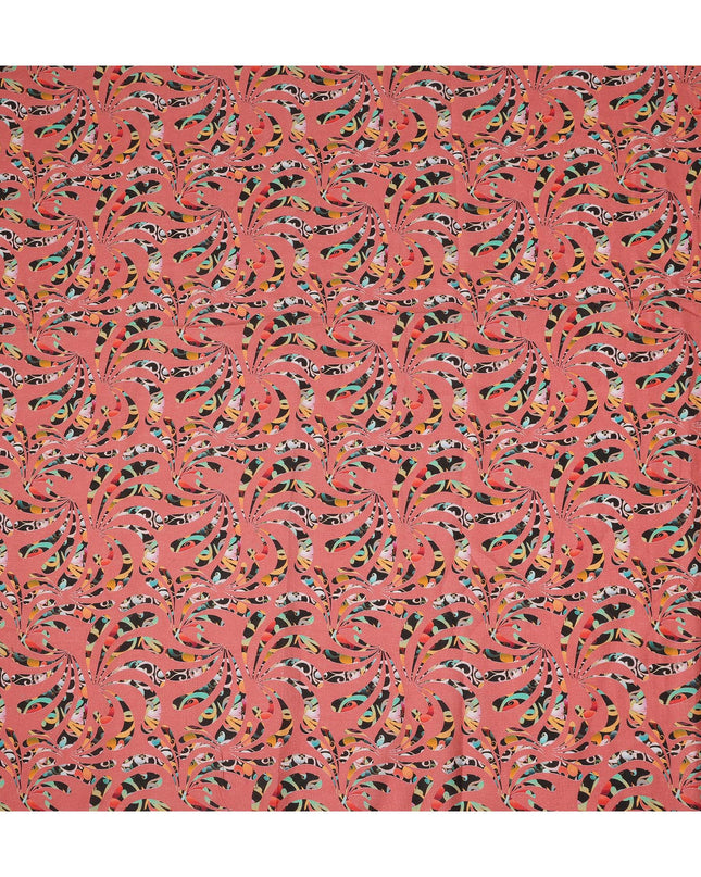 Coral Abstract Swirl Printed Premium Pure Linen Fabric 140 Cms Width India-D27853