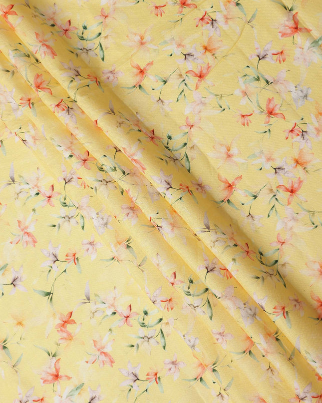Yellow Multicolor Floral Printed Premium Pure Linen Fabric 140 Cms Width India-D27849