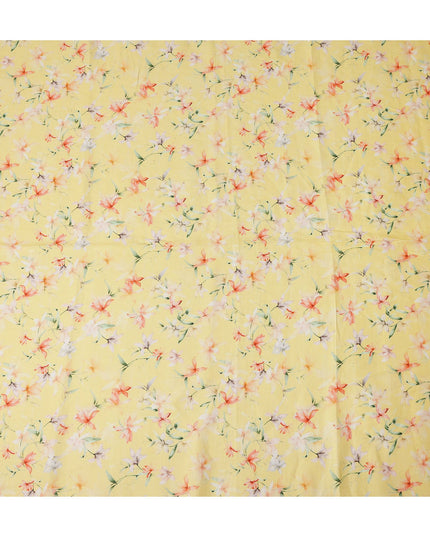 Yellow Multicolor Floral Printed Premium Pure Linen Fabric 140 Cms Width India-D27849