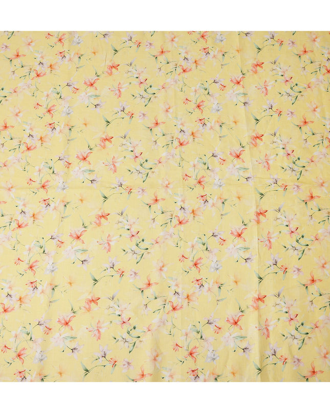 Yellow Multicolor Floral Printed Premium Pure Linen Fabric 140 Cms Width India-D27849
