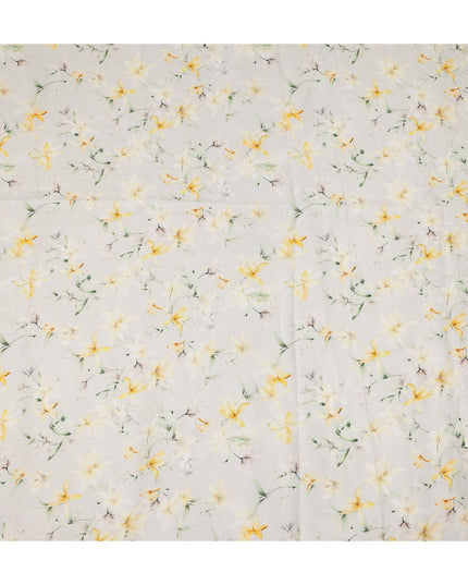 Cream Yellow Floral Printed Premium Pure Linen Fabric 140 Cms Width India-D27851