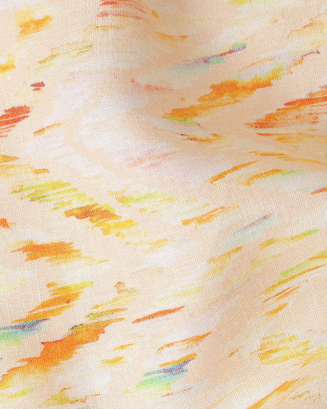 Apricot Orange Abstract Brushstroke Linen Fabric 110cm