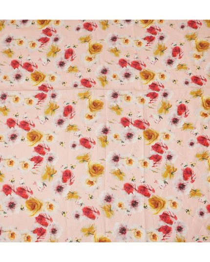 Peach Multicolor Floral Printed Premium Pure Linen Fabric 140 Cms Width India-D27847
